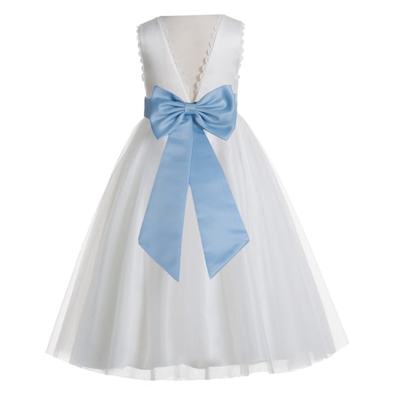 Ekidsbridal Girl Wedding Flower Girl Dress - V-Back Ivory Tulle with Tiebow