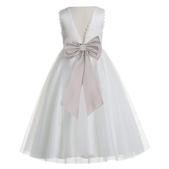 Ekidsbridal Girl Wedding Flower Girl Dress - V-Back Ivory Tulle with Tiebow