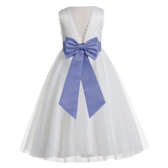 Ekidsbridal Girl Wedding Flower Girl Dress - V-Back Ivory Tulle with Tiebow