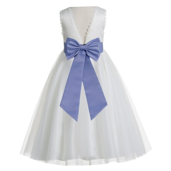 Ekidsbridal Girl Wedding Flower Girl Dress - V-Back Ivory Tulle with Tiebow