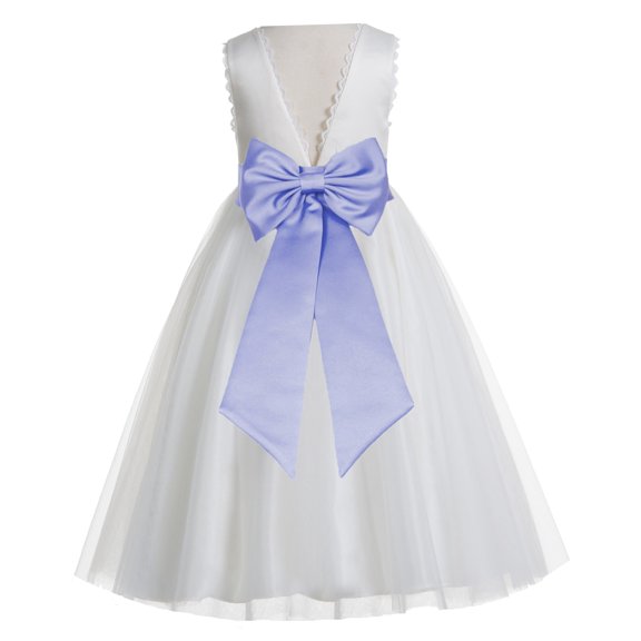 Ekidsbridal Girl Wedding Flower Girl Dress - V-Back Ivory Tulle with Tiebow