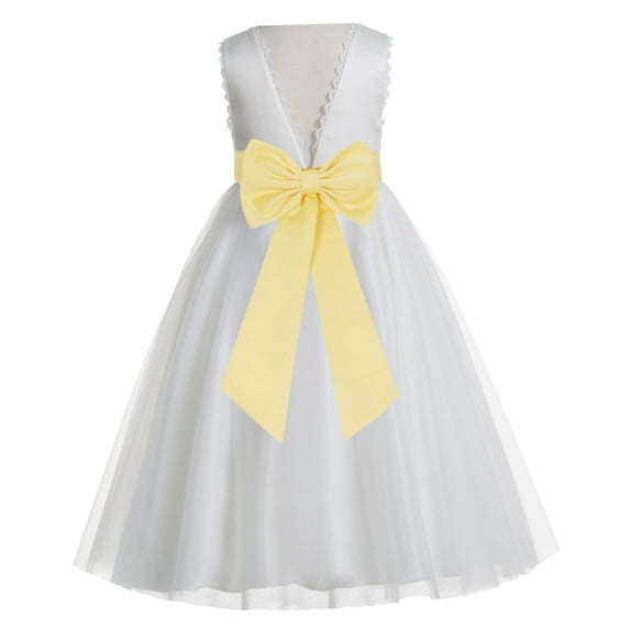 Ekidsbridal Girl Wedding Flower Girl Dress - V-Back Ivory Tulle with Tiebow