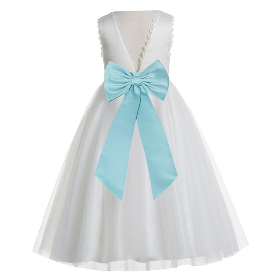 Ekidsbridal Girl Wedding Flower Girl Dress - V-Back Ivory Tulle with Tiebow