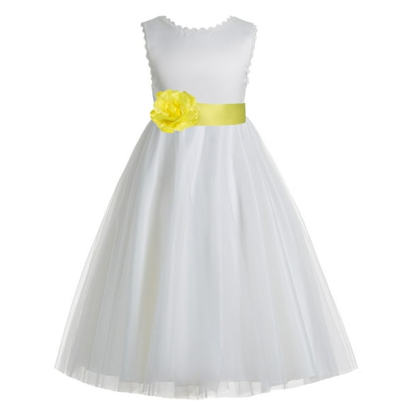 Ekidsbridal Girl Wedding Flower Girl Dress - V-Back Ivory Tulle with Tiebow