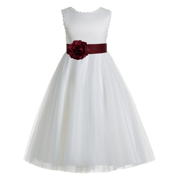 Ekidsbridal Girl Wedding Flower Girl Dress - V-Back Ivory Tulle with Tiebow