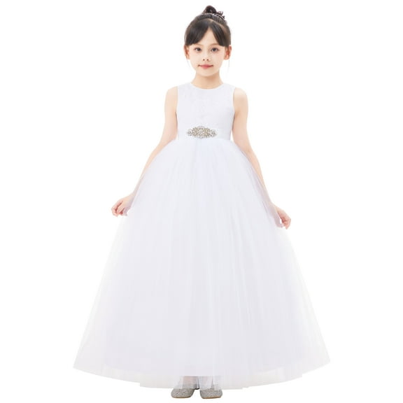 Ekidsbridal Girl Wedding Flower Girl Dress - White Heart Cutout Floral Lace with Rhinestone Sash 172R3-A (Size: 2-14)