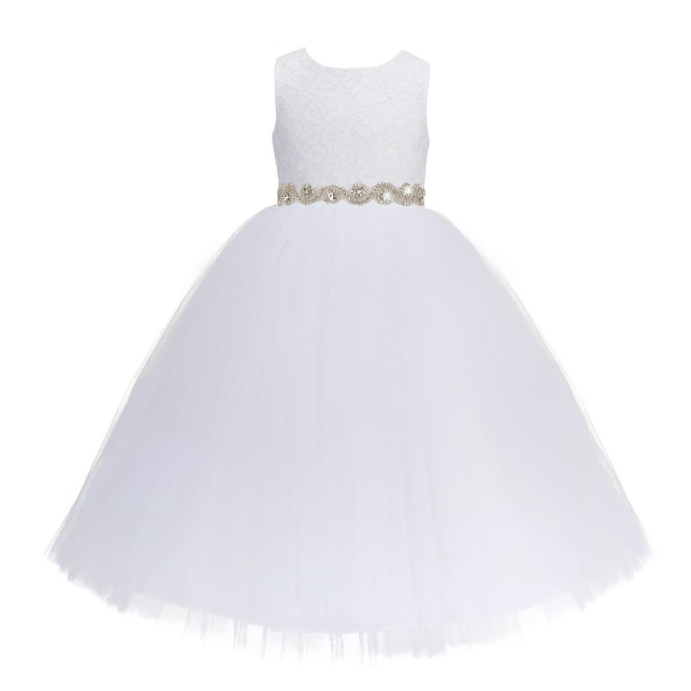 Ekidsbridal Girl Wedding Flower Girl Dress White Lace Heart