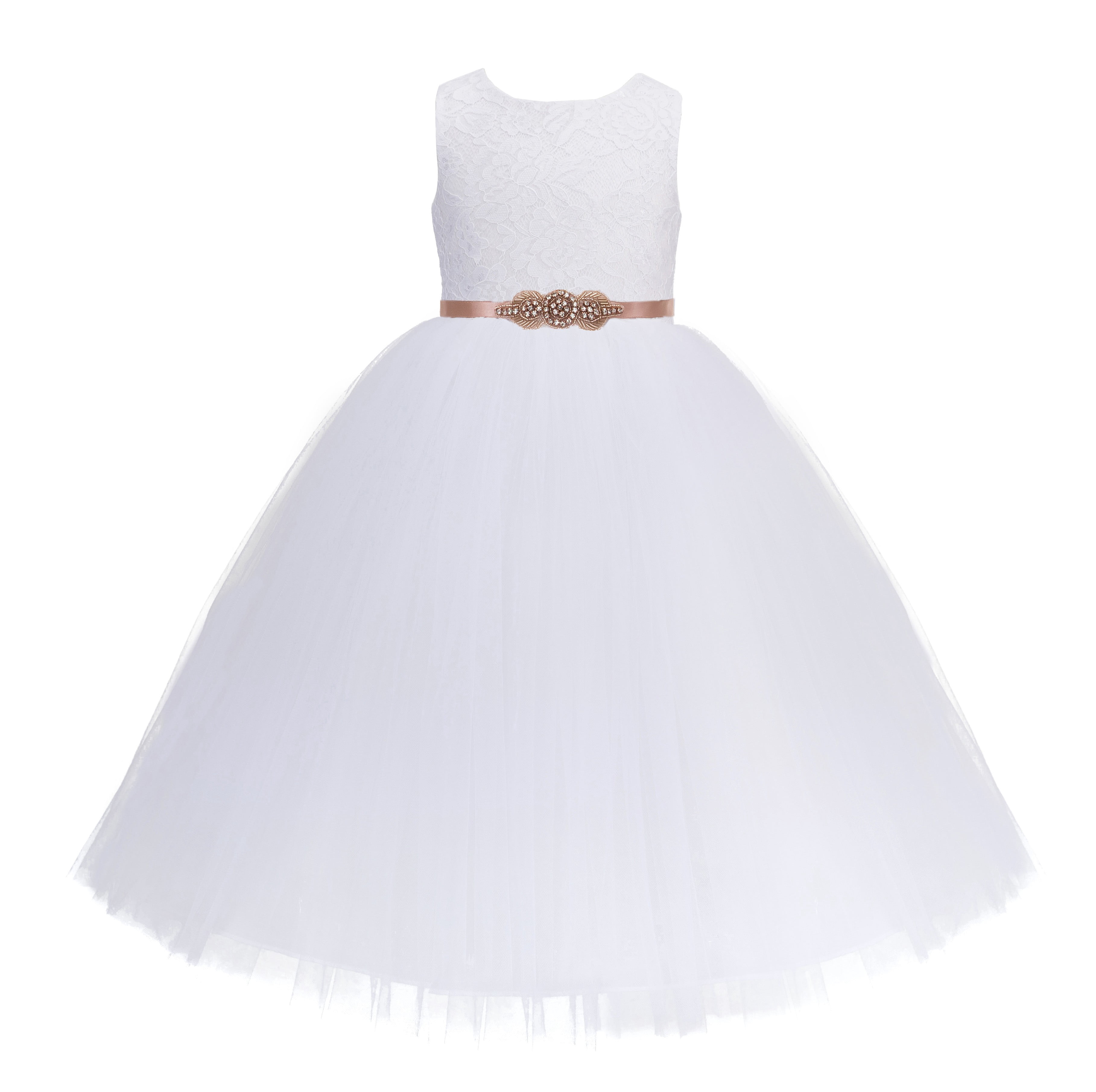 Ekidsbridal Girl Wedding Flower Girl Dress - Ivory Long Length Floral Lace Heart Shaped Cutout 172r1-a (Size: 2-14), Girl's, Size: 10, Beige