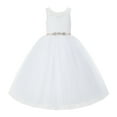thumbnail image 1 of Ekidsbridal Girl Wedding Flower Girl Dress - White V-Back Lace Tulle Tutu Button Down Back 212R4-A (Size: 2-10), 1 of 2