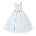 thumbnail image 1 of Ekidsbridal Girl Wedding Flower Girl Dress - White V-Back Lace Tulle Tutu with Rhinestone Sash 212R2-A (Size: 2-10), 1 of 3