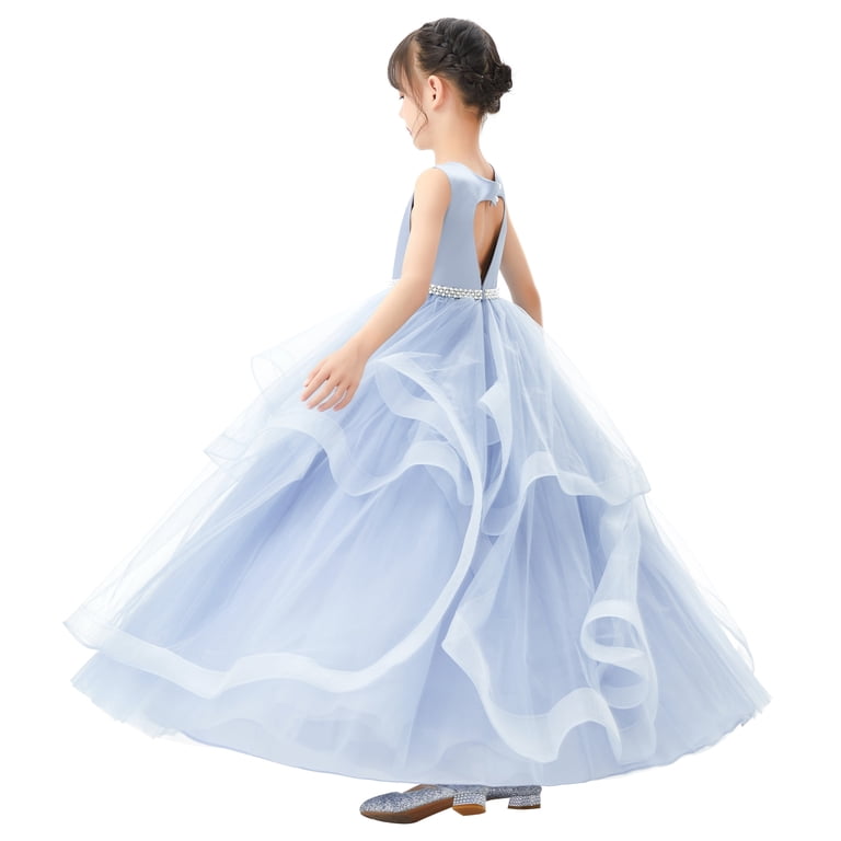 Heart Cutout Ruffle Skirt Flower Girl Dress Junior Bridesmaid Gown 329 Dusty Blue / 12 Heart Cutout Ruffle Skirt Flower Girl Dress Junior Bridesmaid Gown 329 Dusty Blue / 12