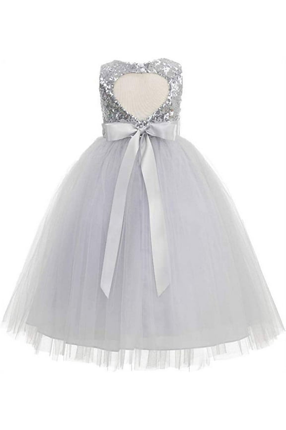 Heart Cutout Sequin Flower Girl Dresses Formal Ceremonial Gown for Wedding 172seq 5