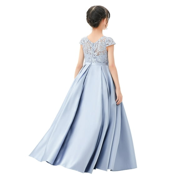 Ekidsbridal Girl Pageant Flower Girl Dress - Illusion Lace with Cap Sleeves L246-A (Size: 2-12)