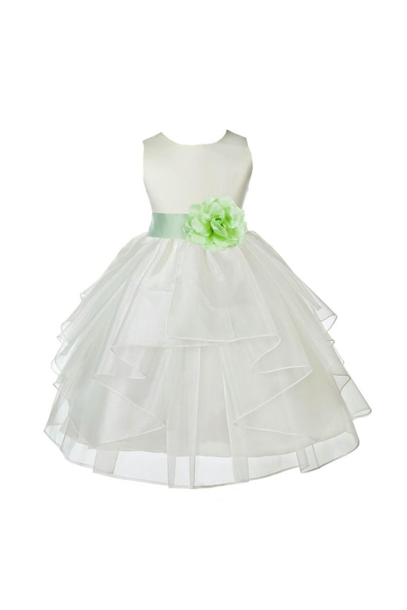 Ivory Apple Green Shimmering Organza Christmas Junior Bridesmaid Recital Easter Holiday Wedding Pageant Communion Princess Birthday Clothing Baptism 4613S size 2 Flower Girl Dress