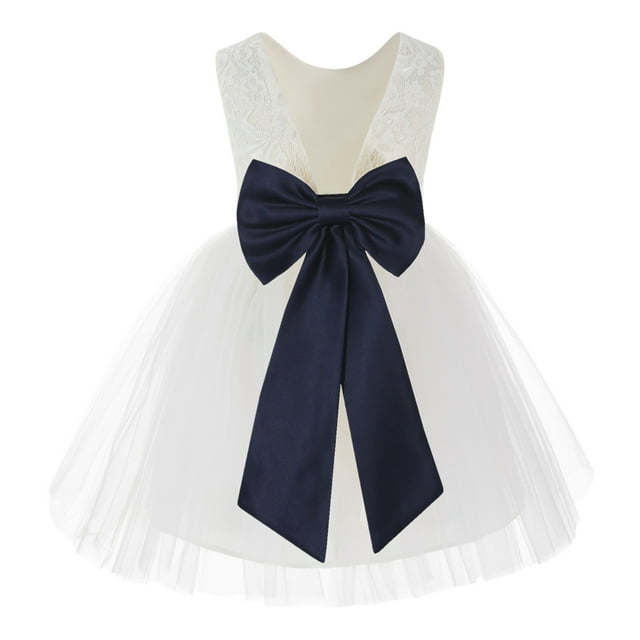 Ekidsbridal Ivory Backless Lace V-Back Father Daughter Dance Recital Dresses for Flower Girls 206T 2