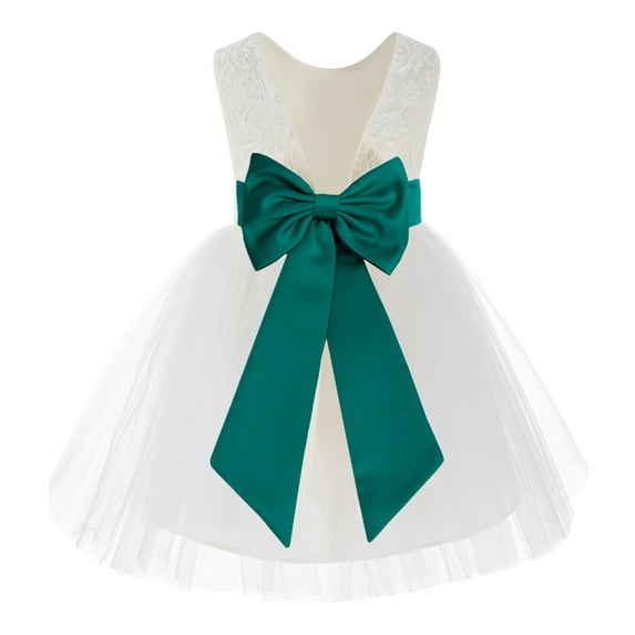 Ekidsbridal Ivory Backless Lace V-Back Father Daughter Dance Recital Dresses for Flower Girls 206T 2