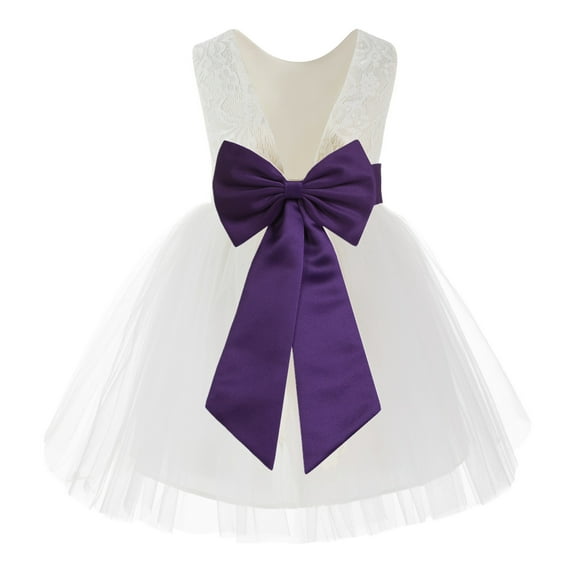 Ekidsbridal Ivory Backless Lace V-Back Father Daughter Dance Recital Dresses for Flower Girls 206T 2