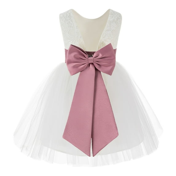 Ekidsbridal Ivory Backless Lace V-Back Father Daughter Dance Recital Dresses for Flower Girls 206T M