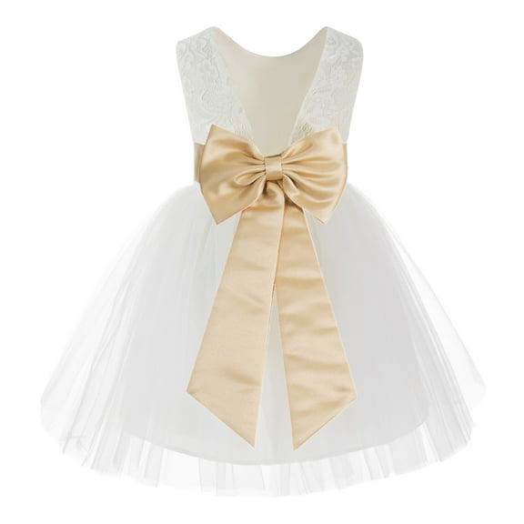 Ekidsbridal Ivory Backless Lace V-Back Flower Girl Dresses Fancy Formal Princess Pageant Gown 206T 2