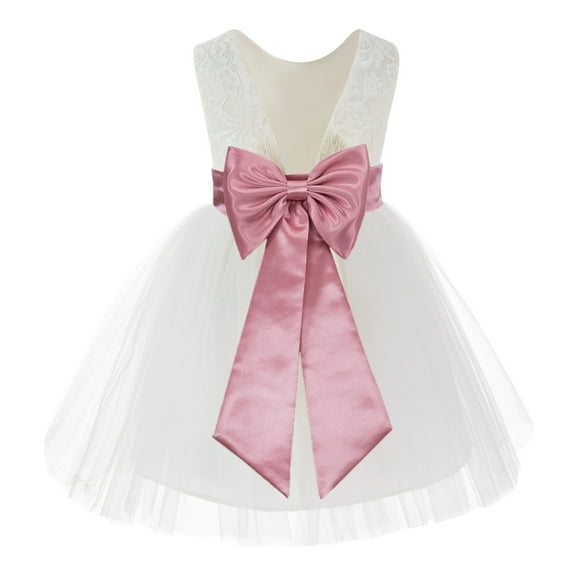 Ekidsbridal Ivory Backless Lace V-Back Father Daughter Dance Recital Dresses for Flower Girls 206T M