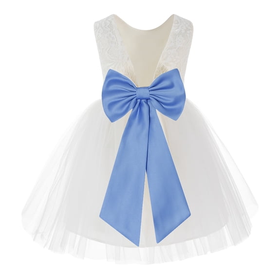 Ekidsbridal Ivory Backless Lace V-Back Flower Girl Dresses Fancy Formal Princess Pageant Gown 206T M