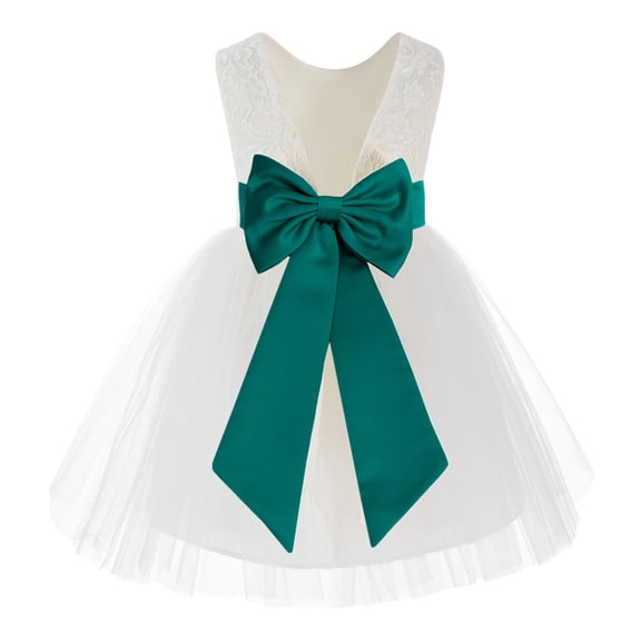 Ekidsbridal Ivory Backless Lace V-Back Flower Girl Dresses Fancy Formal Princess Pageant Gown 206T M