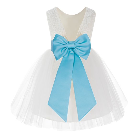 Ekidsbridal Ivory Backless Lace V-Back Flower Girl Dresses Fancy Formal Princess Pageant Gown 206T S