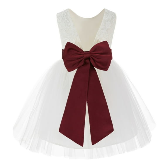 Ekidsbridal Ivory Backless Lace V-Back Flower Girl Dresses Fancy Formal Princess Pageant Gown 206T S