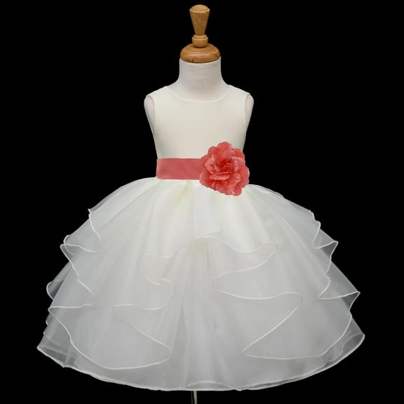 Ekidsbridal Ivory Coral Shimmering Organza Flower Girl Dresses for Toddlers Communion Baptism Wedding Reception Ceremony 4613S 2