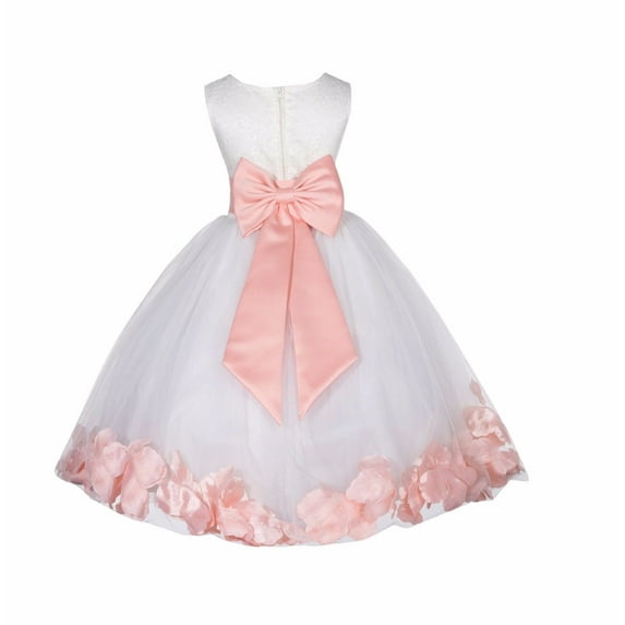 Ekidsbridal Ivory Floral Lace Bodice Rose Petal Tulle Formal Flower Girl Dress Wedding Communion Baptism Pageant Evening Gown 165T 2