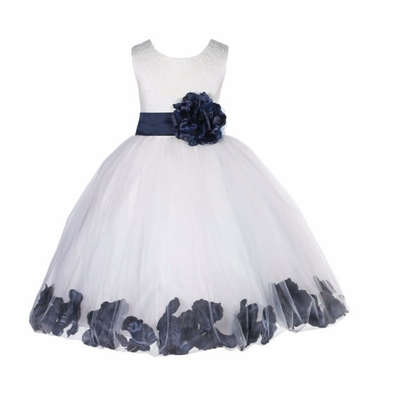 Ekidsbridal Ivory Floral Lace Bodice Rose Petal Tulle Formal Flower Girl Dress Wedding Communion Baptism Pageant Evening Gown 165T M