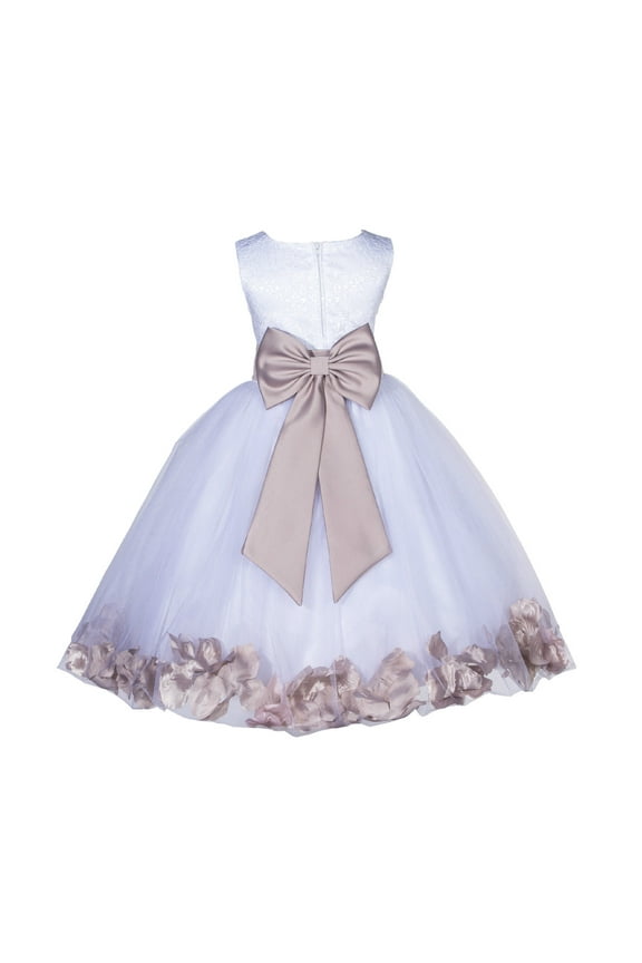 Ivory Floral Lace Bodice Rose Petal Tulle Formal Flower Girl Dress Wedding Communion Baptism Pageant Evening Gown 165T S