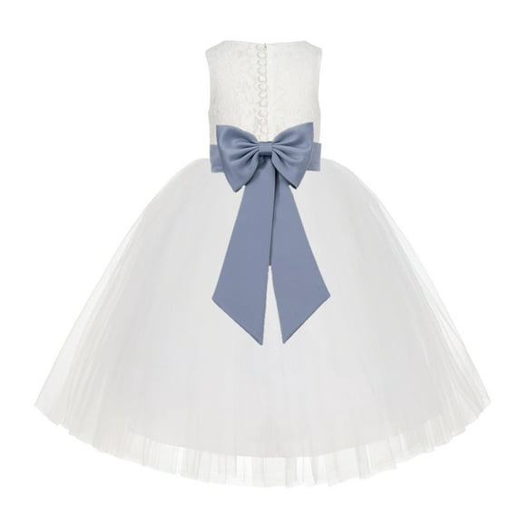 Ekidsbridal Girl Baptism Flower Girl Dress - Ivory Lace Tutu Tulle with Tiebow LG7noFT-A (Size: M-10)