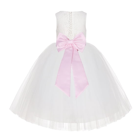 Ekidsbridal Girl Baptism Flower Girl Dress - Ivory Lace Tutu Tulle with Tiebow LG7noFT-A (Size: M-10)