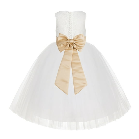 Ekidsbridal Ivory Floral Lace Flower Girl Dress Formal Photoshoot Graduation Ceremonial Gown for Toddlers LG7noFT M