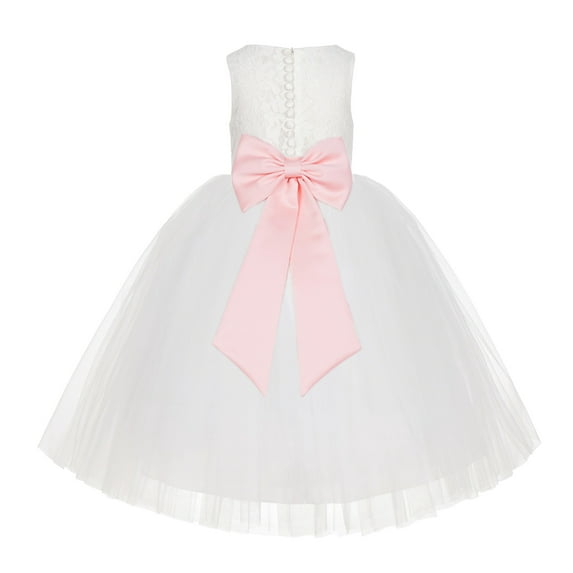Ekidsbridal Girl Baptism Flower Girl Dress - Ivory Lace Tutu Tulle with Tiebow LG7noFT-A (Size: M-10)
