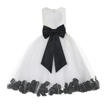 Ekidsbridal Ivory Floral Lace Heart Cutout Flower Girl Dress with Petals Junior Bridesmaid Formal Evening Ceremonial Gown 185T 3