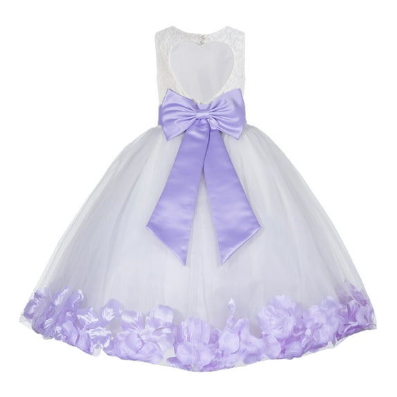 Ekidsbridal Girl Christening Flower Girl Dress - Ivory Lace Heart Cutout with Petals 185T-A (Size: M-12)