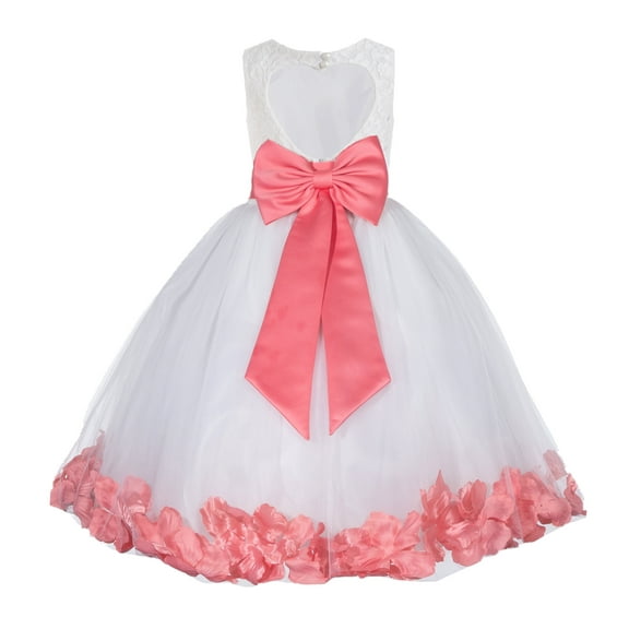 Ekidsbridal Ivory Floral Lace Heart Cutout Flower Girl Dress with Petals Wedding Pageant Christening Gown for Toddlers 185T 10