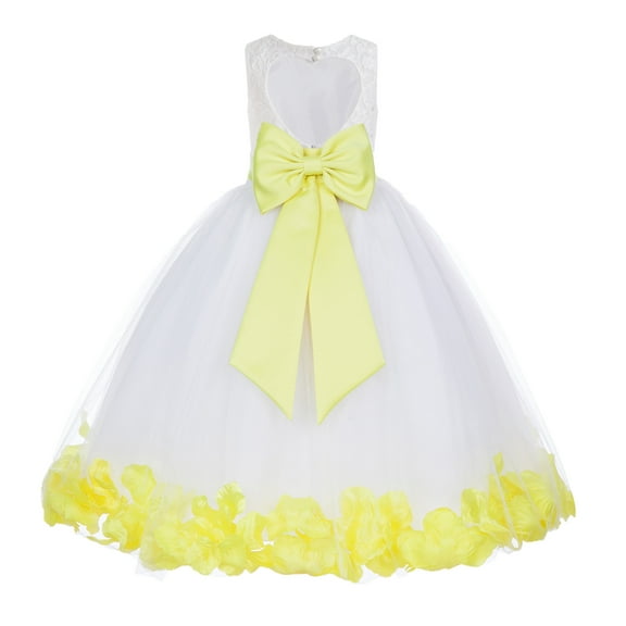Ekidsbridal Ivory Floral Lace Heart Cutout Flower Girl Dress with Petals Wedding Pageant Christening Gown for Toddlers 185T 12