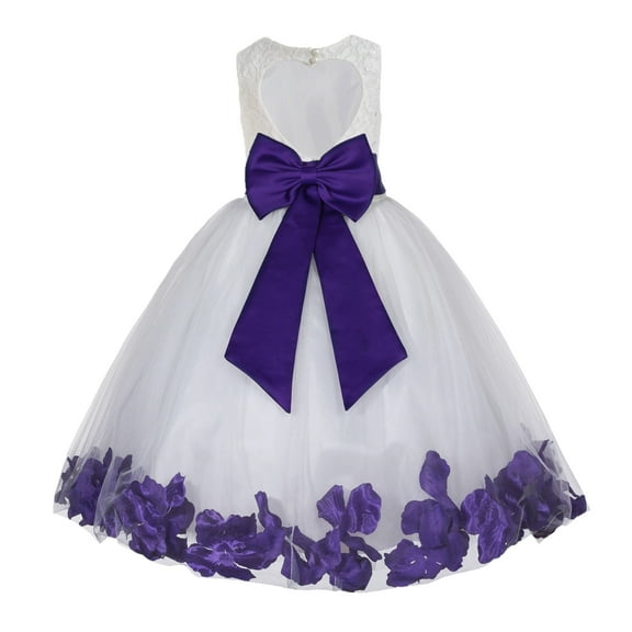 Ekidsbridal Ivory Floral Lace Heart Cutout Flower Girl Dress with Petals Wedding Pageant Christening Gown for Toddlers 185T 3