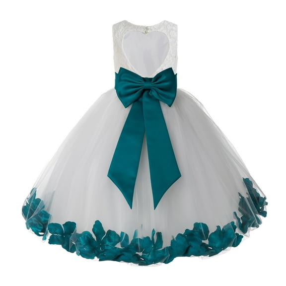 Ekidsbridal Ivory Floral Lace Heart Cutout Flower Girl Dress with Petals Wedding Pageant Christening Gown for Toddlers 185T 3