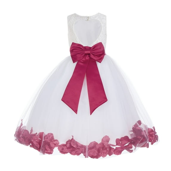 Ekidsbridal Ivory Floral Lace Heart Cutout Flower Girl Dress with Petals Wedding Pageant Christening Gown for Toddlers 185T 3