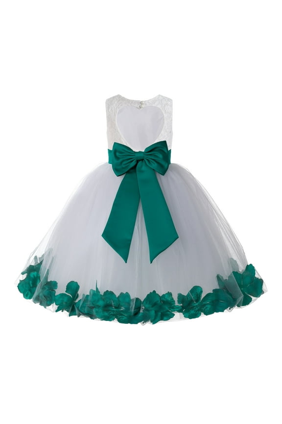 Ivory Floral Lace Heart Cutout Flower Girl Dress with Petals Wedding Pageant Christening Gown for Toddlers 185T 3