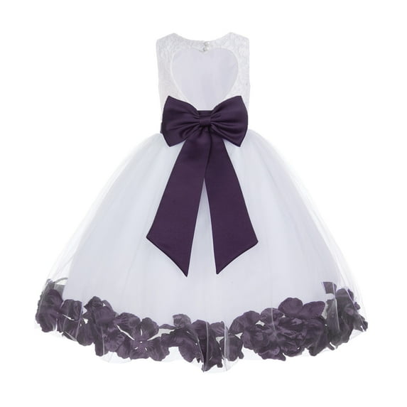 Ekidsbridal Ivory Floral Lace Heart Cutout Flower Girl Dress with Petals Wedding Pageant Christening Gown for Toddlers 185T 4