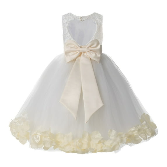 Ekidsbridal Ivory Floral Lace Heart Cutout Flower Girl Dress with Petals Wedding Pageant Christening Gown for Toddlers 185T 4