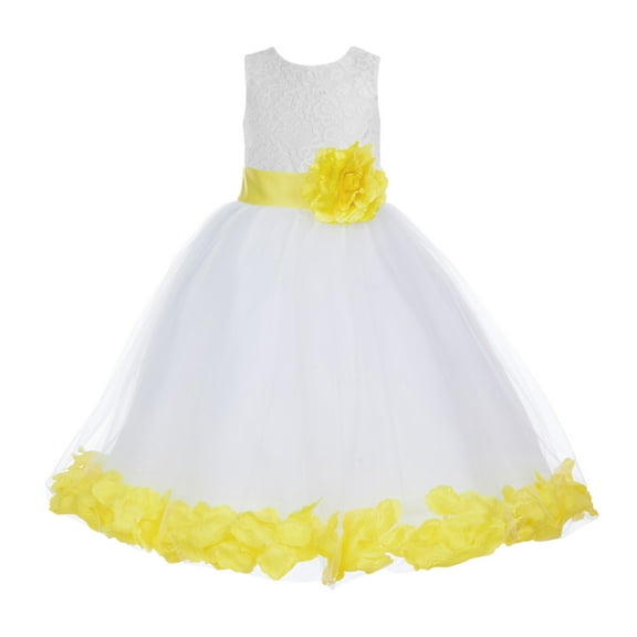 Ekidsbridal Ivory Floral Lace Heart Cutout Flower Girl Dress with Petals Wedding Pageant Christening Gown for Toddlers 185T 5