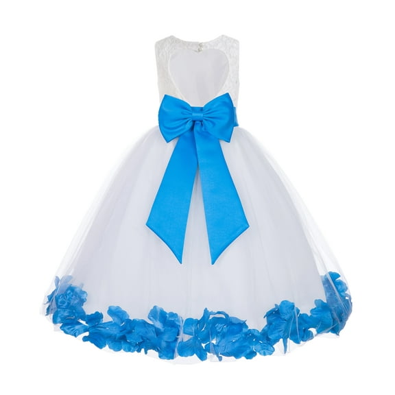 Ekidsbridal Ivory Floral Lace Heart Cutout Flower Girl Dress with Petals Wedding Pageant Christening Gown for Toddlers 185T 5
