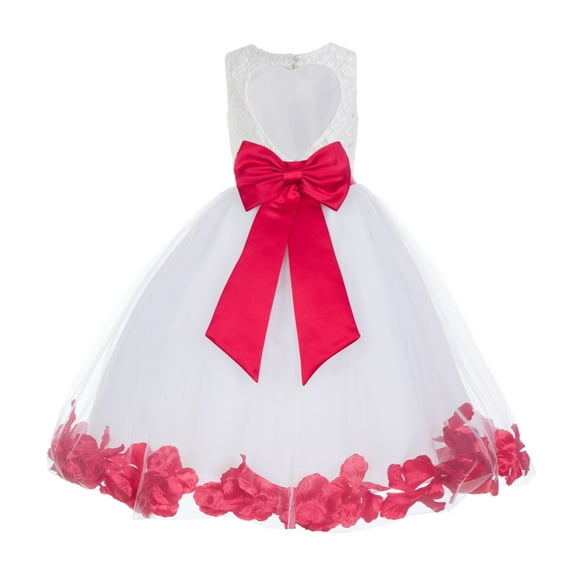 Ekidsbridal Ivory Floral Lace Heart Cutout Flower Girl Dress with Petals Wedding Pageant Christening Gown for Toddlers 185T 6