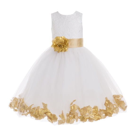 Ekidsbridal Ivory Floral Lace Heart Cutout Flower Girl Dress with Petals Wedding Pageant Christening Gown for Toddlers 185T 7